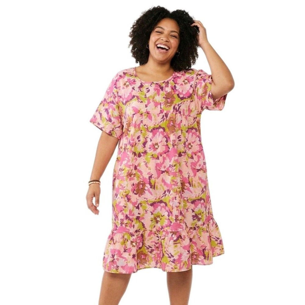 Cozee Corner VTG Spring Floral Mumu Pale Pink Patio Dress Midi Women's Size 2X